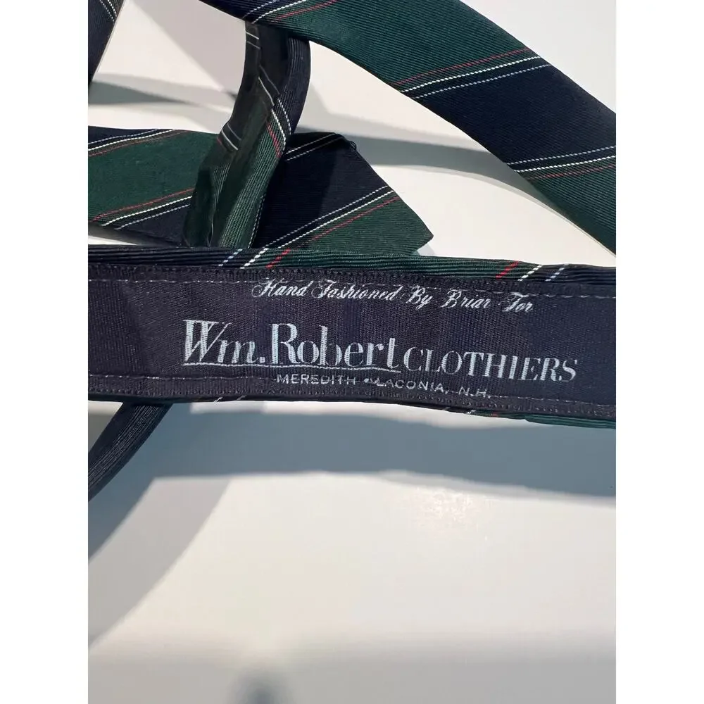 Vintage Briar Bespoke Silk Necktie Navy Blue Green Diagonal Stripes JL